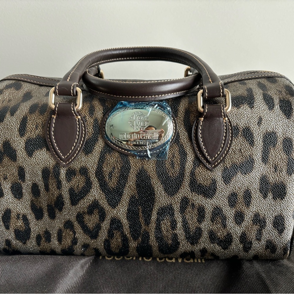 Roberto Cavalli Leopard Print Boston Bag